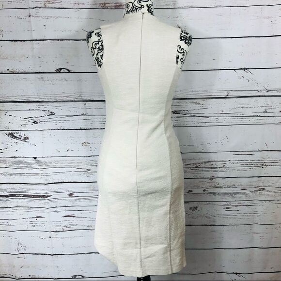 Halston Heritage Tweed Sleeveless Stretch Dress Twist Details Bone/Off-White - Picture 5 of 9